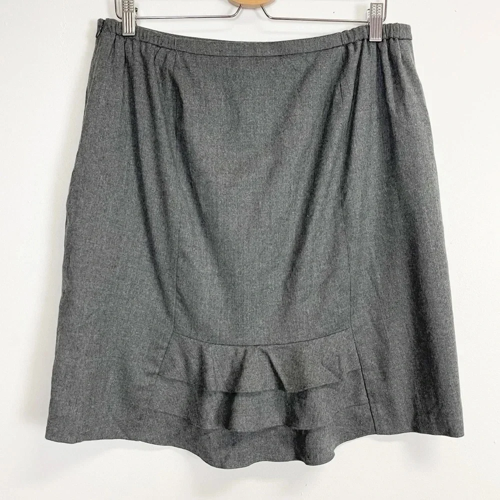 NEW Talbots Skirt Womens 14 WP Petite Gray Ruffle Wool Stretch Waist NWT